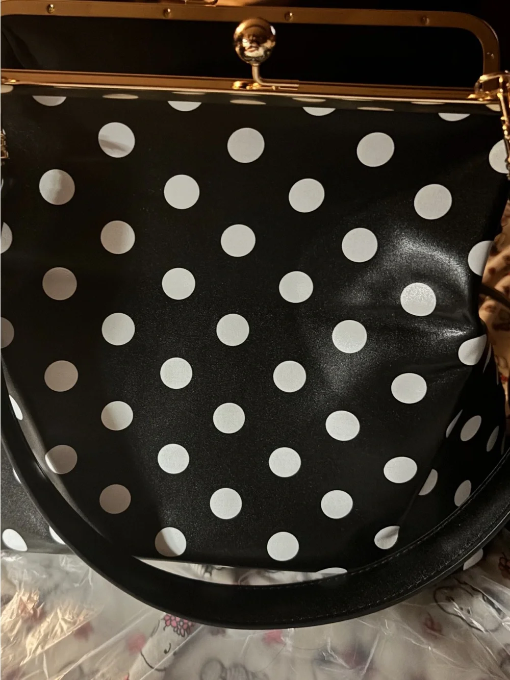 Black and White Polka Dot Frame-Top Women's Handbag